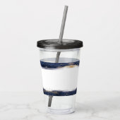 Elegant blauwe en goudpenseelstreken op maat acryl drinkbeker (Achterkant)
