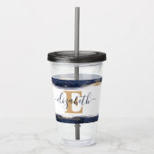 Elegant blauwe en goudpenseelstreken op maat acryl drinkbeker (Voorkant)