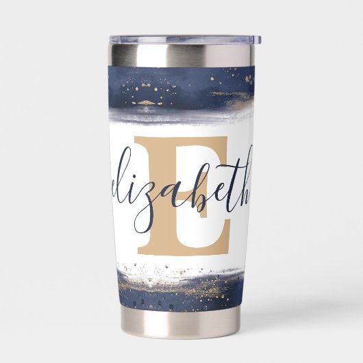 Elegant blauwe en goudpenseelstreken op maat geïsoleerde drinkbeker (Links)