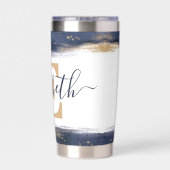 Elegant blauwe en goudpenseelstreken op maat geïsoleerde drinkbeker (Achterkant)