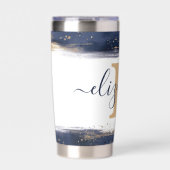 Elegant blauwe en goudpenseelstreken op maat geïsoleerde drinkbeker (Voorkant)