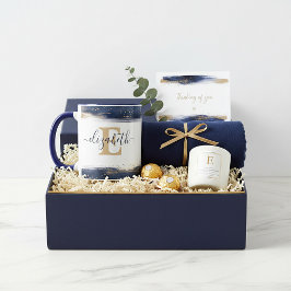 Elegant blauwe en goudpenseelstreken op maat mok