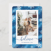 Elegant Blauwe Foto Sneeuwvlok Feestdagenkaart (Voorkant)