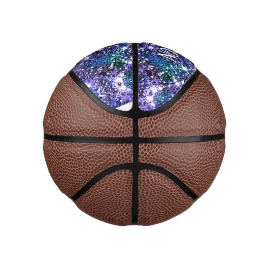 Elegant blauwe groene faux Glitter monogram Basketbal (Rechts)