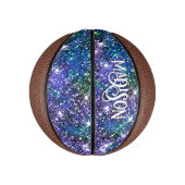 Elegant blauwe groene faux Glitter monogram Basketbal (Verticaal)