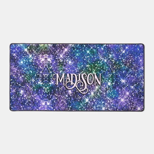 Elegant blauwe groene faux Glitter monogram Bureaumat (Voorkant)