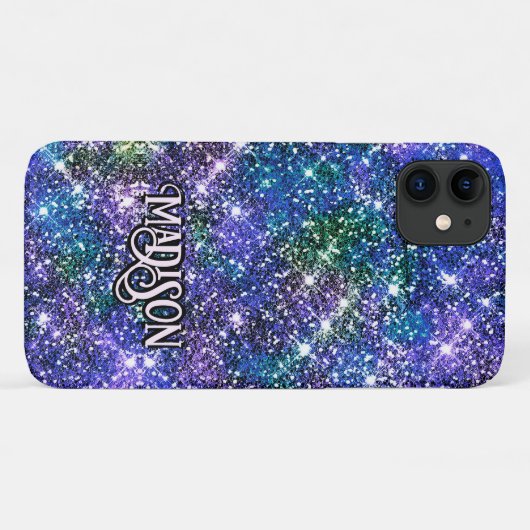 Elegant blauwe groene faux Glitter monogram Case-Mate iPhone Case (Achterkant (horizontaal))