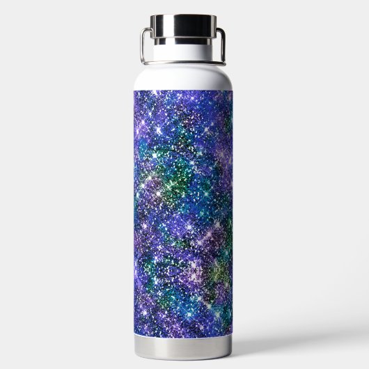 Elegant blauwe groene faux Glitter monogram Waterfles (Achterkant)