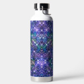 Elegant blauwe groene faux Glitter monogram Waterfles (Links)