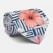 Elegant Blauwe Hibiscus Bloemmotief (6) Stropdas (Opgerold)