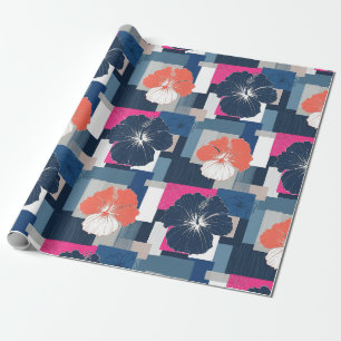 Elegant Blauwe Hibiscus Bloempatroon (1) Cadeaupapier
