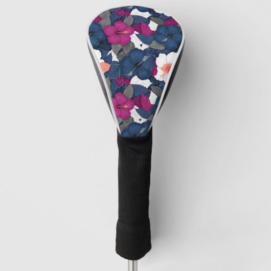 Elegant Blauwe Hibiscus Bloempatroon (2) Golfheadcover (Voorkant)