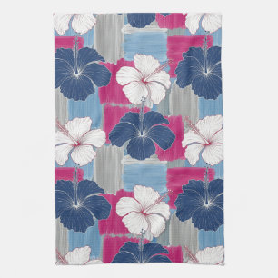 Elegant Blauwe Hibiscus Bloempatroon (5) Theedoek