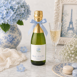 Elegant Blauwe Hortensia Bruidsfeest Mini Sparkling Wijnetiket
