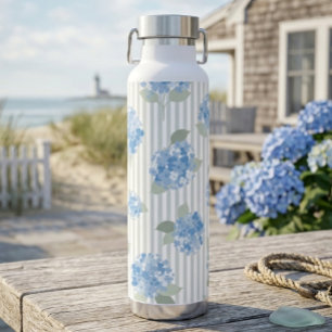 Elegant Blauwe Hortensia Patroon Grijze Streep Waterfles