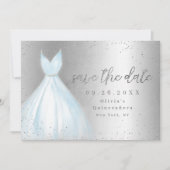 Elegant blauwe jurk redt de datum quinceanera save the date (Voorkant)