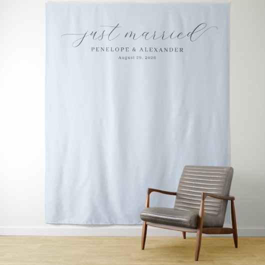 Elegant blauwe "Just Married"-banner Wandkleed (In situ)