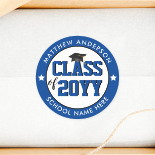Elegant Blauwe Klasse van 2024 Graduation Party Ronde Sticker