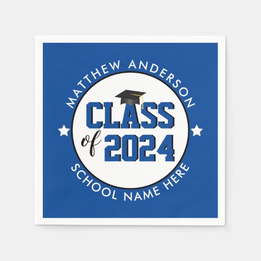 Elegant Blauwe Klasse van 2024 Graduation Party Servet (Voorkant)