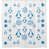 Elegant blauwe pinguïns met sneeuwvlokken douchegordijn (Voorkant)