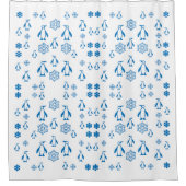 Elegant blauwe pinguïns met sneeuwvlokken douchegordijn (Voorkant)