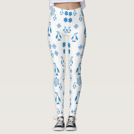 Elegant blauwe pinguïns met sneeuwvlokken leggings