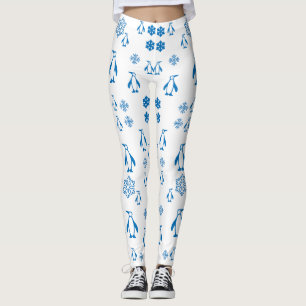 Elegant blauwe pinguïns met sneeuwvlokken leggings