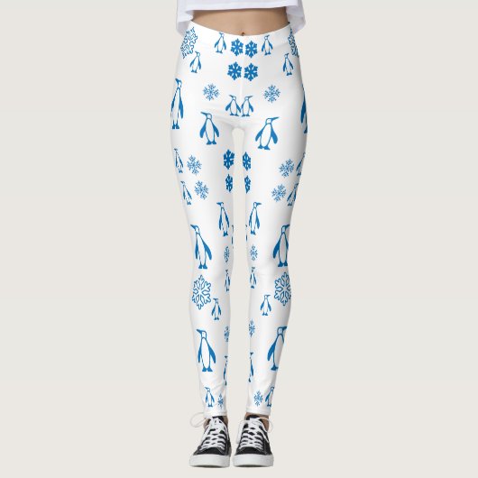 Elegant blauwe pinguïns met sneeuwvlokken leggings (Voorkant)