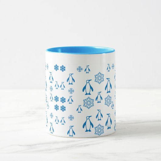 Elegant blauwe pinguïns met sneeuwvlokken mok (Midden)