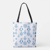 Elegant blauwe pinguïns met sneeuwvlokken tote bag (Achterkant)