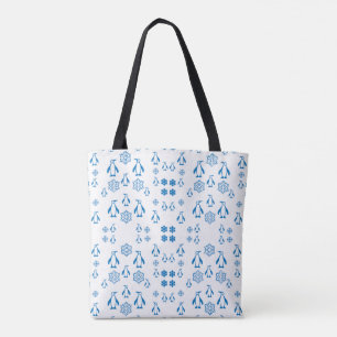 Elegant blauwe pinguïns met sneeuwvlokken tote bag