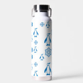 Elegant blauwe pinguïns met sneeuwvlokken waterfles (Voorkant)