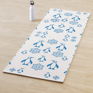 Elegant blauwe pinguïns met sneeuwvlokken yogamat