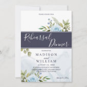 Elegant blauwe rozen proefbruiloftdiner kaart (Voorkant)