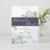 Elegant blauwe rozen proefbruiloftdiner kaart (Staand voorkant)