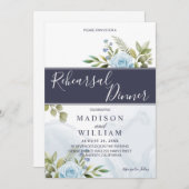 Elegant blauwe rozen proefbruiloftdiner kaart (Voorkant / Achterkant)