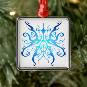 Elegant Blauwe Stam Masker Abstract Design Metalen Ornament