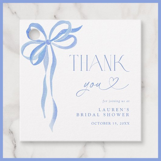 Elegant Blauwe Strik Bruidsdouche Script Bedankt Bedankjes Labels
