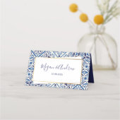 Elegant blauwe tegels en gouden plaatskaart plaatskaartje (Achterkant)