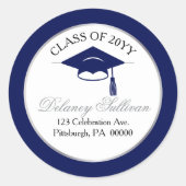 Elegant Blauwe Universiteit Afstudeer Retouradres Ronde Sticker (Voorkant)