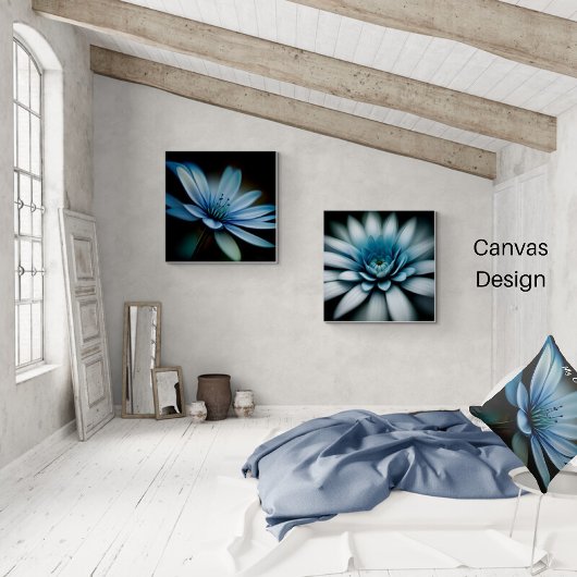 Elegant blauwe ventilator op zwarte achtergrond canvas afdruk