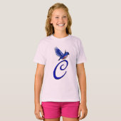Elegant Blauwe Vogel Monogram Beginletter C T-shirt (Voorkant volledig)