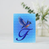 Elegant Blauwe Vogel Monogram Beginletter F Briefkaart (Staand voorkant)