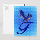 Elegant Blauwe Vogel Monogram Beginletter F Briefkaart (Voorkant / Achterkant)