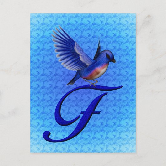 Elegant Blauwe Vogel Monogram Beginletter F Briefkaart (Voorkant)