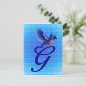 Elegant Blauwe Vogel Monogram Initiaal G Briefkaart (Staand voorkant)