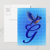 Elegant Blauwe Vogel Monogram Initiaal G Briefkaart (Voorkant / Achterkant)