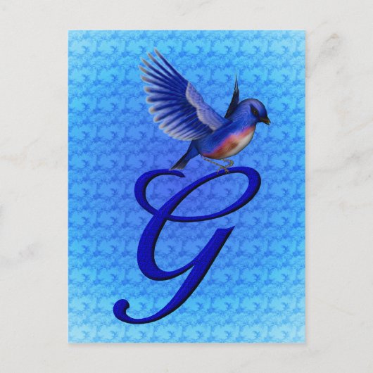 Elegant Blauwe Vogel Monogram Initiaal G Briefkaart (Voorkant)