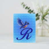Elegant Blauwe Vogel Monogram Initiaal R Briefkaart (Staand voorkant)