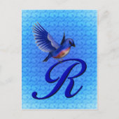 Elegant Blauwe Vogel Monogram Initiaal R Briefkaart (Voorkant)